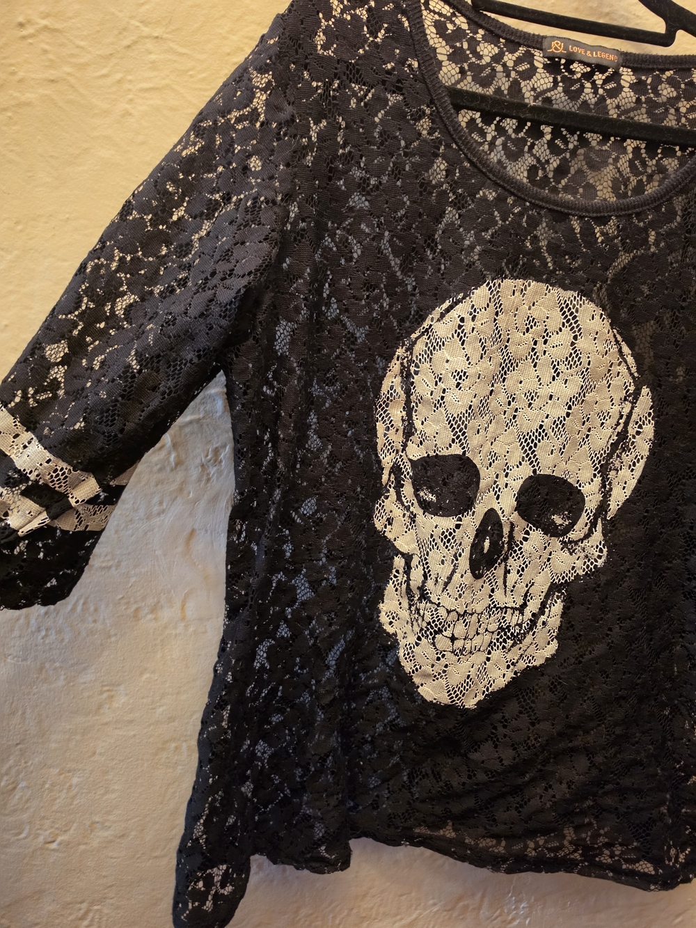 Love & Legend Lace Skull Goth Top Black Sheer Grunge Punk XL Plus - Picture 7 of 8